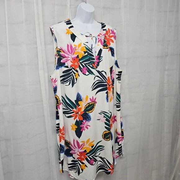 Old Navy Dress Tropical Floral Hawaiian Sleeveless White Orange 2XL - Picture 4 of 10
